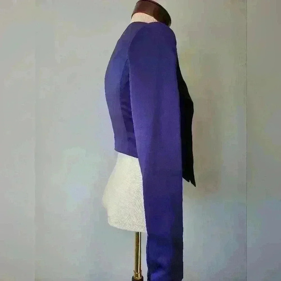 RACHEL ROY colorblock asymmetrical cropped purple  and black blazer. Size 0 - Picture 5 of 10
